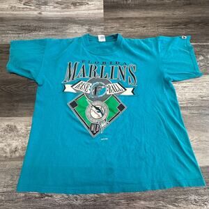 Florida Marlins Shirt Logo 7 Vintage Baseball‎ MLB Blue Mens XL 90s Tee USA 1994